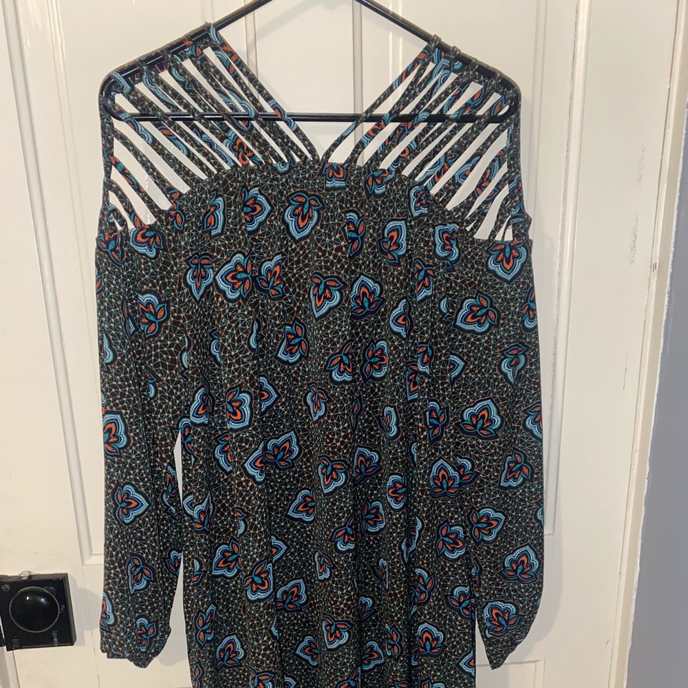size large. black multi color dress.